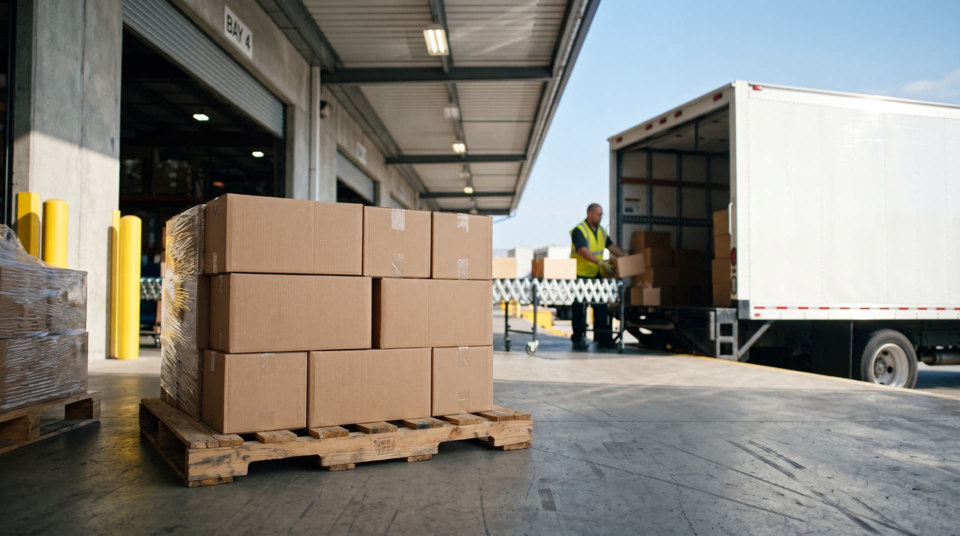 Lagerhalle mit Waren und Logistik